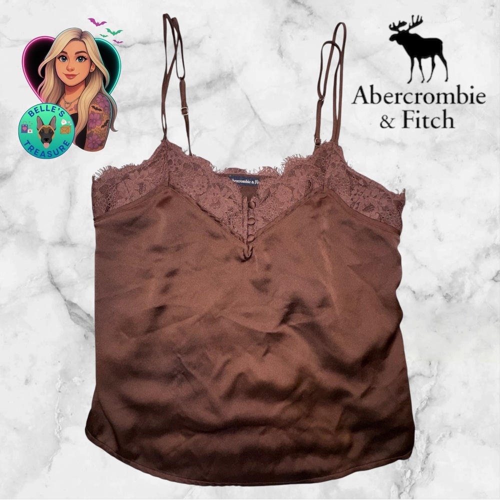 Abercrombie‎ Fitch Brown Lace Trim Satin Cami Tank Top Womens XS Babydoll Y2K